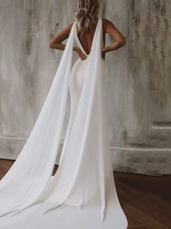 Elegant Mermaid Wedding Dress Women 2025 V-Neck Open Back White Satin Spaghetti Straps Bridal Gown Customized Vestidos De Novia 2 Elegant Mermaid Wedding Dress Women 2025 V-Neck Open Back White Satin Spaghetti Straps Bridal Gown Customized Vestidos De Novia - immagine 2