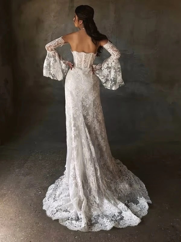 SoDigne Mermaid Lace Wedding Dresses Strapless Detachable Sleeves Bridal Dress Split Wedding Gown Robe De Mairee Customized 2 SoDigne Mermaid Lace Wedding Dresses Strapless Detachable Sleeves Bridal Dress Split Wedding Gown Robe De Mairee Customized - immagine 2