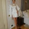 Simple Satin Mini Mermaid Wedding Dress For Women Sexy High Neck Long Sleeves 2025 Pleated Side Slit Ivory Short Gown Customized 4 S21dacaf72d1f4b7a8d5c35c4fef35195s Cropped