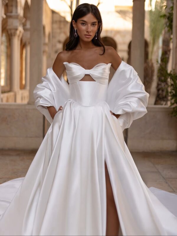 SoDigne A-line Simple Satin Wedding Dresses Sweetheart Sleeveless Bridal Dress Split Wedding Gown Robe De Mairee ﻿Customized - immagine 3