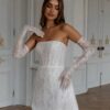 Simple A-Line Mini White Wedding Dress Sexy Strapless Formal Pleat Shiny Sequined Sleeveless Vintage Backless Short Customized 9 S249ea598561d4c97af8a3acf6901ee48C Cropped