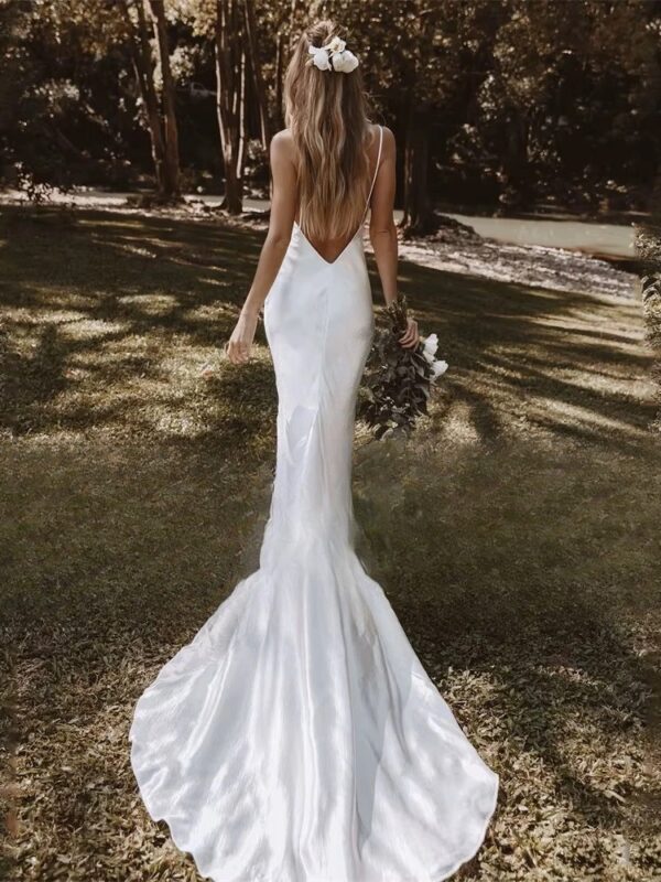 Modern V-Neck Wedding Dress 2025 Mermaid Spaghetti Straps Open Back Simple Sleeveless Bridal Gown Vestido De Noiva Customized - immagine 3