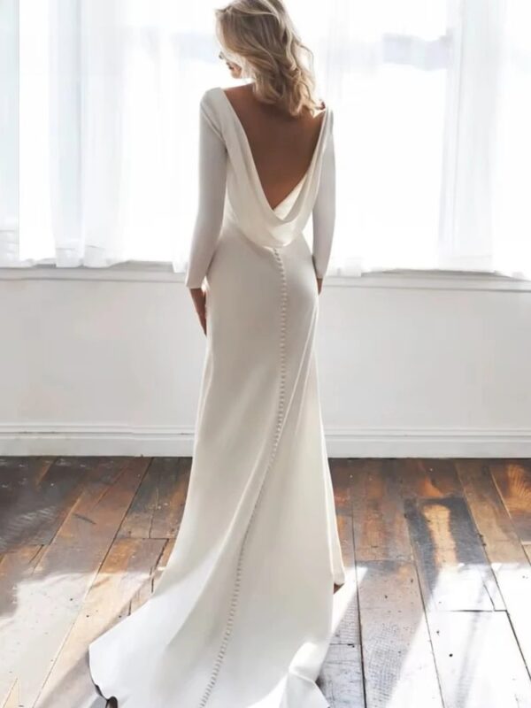 Long Sleeves Mermaid Back Cowl Wedding Dresses O-neck Beach Backless Bridal Party Gown Vestido De Novia Sweep Train Customized - immagine 4