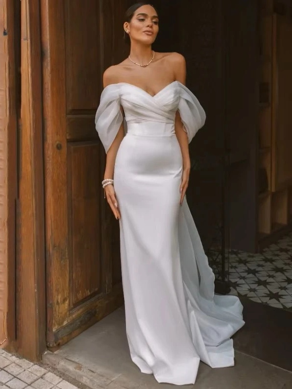 Elegant Sweetheart Mermaid Wedding Dress Women White Off The Shoulder Open Back Bridal Gown Train Vestidos De Novia Customized 3 Elegant Sweetheart Mermaid Wedding Dress Women White Off The Shoulder Open Back Bridal Gown Train Vestidos De Novia Customized - immagine 3