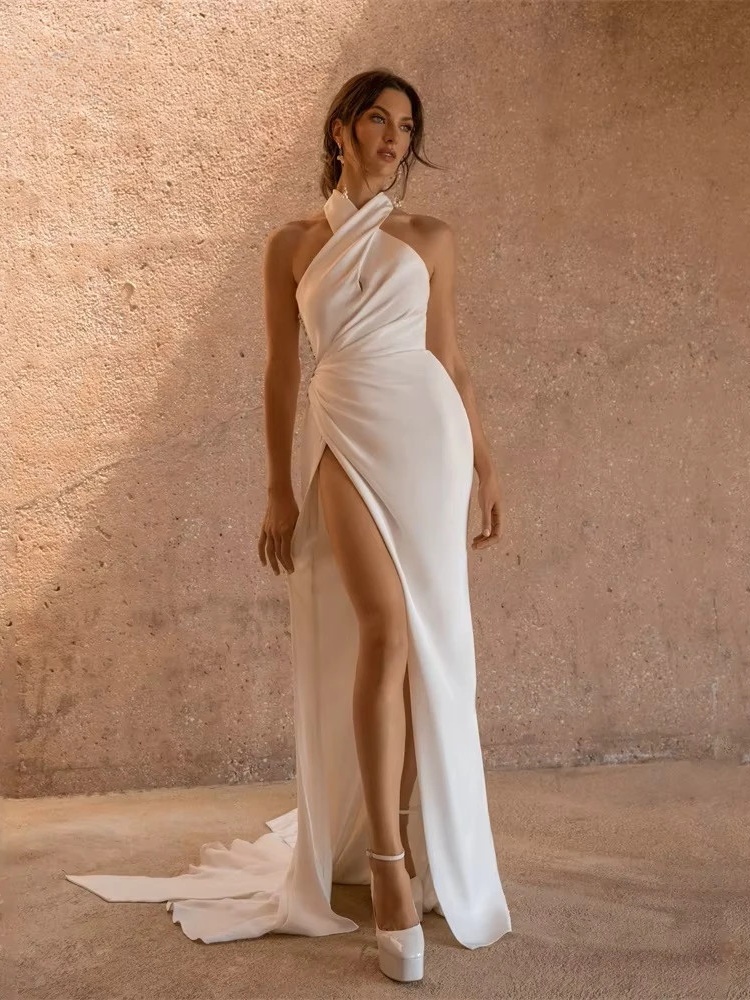 Sexy Mermaid Wedding Dresses Women 2025 Halter Pleat High Split Open Back Sleeveless Bridal Gown Vestidos De Noiva Customized 1 Sexy Mermaid Wedding Dresses Women 2025 Halter Pleat High Split Open Back Sleeveless Bridal Gown Vestidos De Noiva Customized