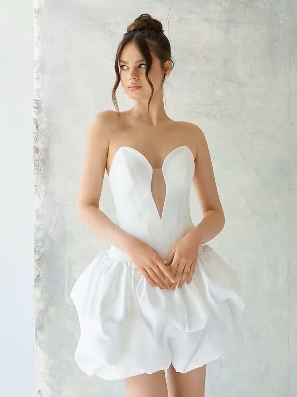 SoDigne A-line Satin Wedding Dress Sleeveless Sweetheart Bride Dresses Beach Ruched Mini Women Bridal Gowns Customized 4 SoDigne A-line Satin Wedding Dress Sleeveless Sweetheart Bride Dresses Beach Ruched Mini Women Bridal Gowns Customized - immagine 4