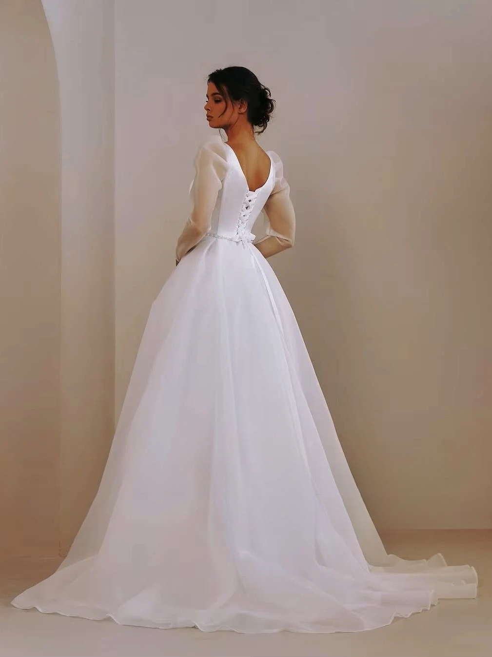 SoDigne A-line Organza Wedding Dresses Square Collar Full Sleeves Bridal Dress Long 2025 Wedding Gown Robe De Mairee Customized 2 SoDigne A-line Organza Wedding Dresses Square Collar Full Sleeves Bridal Dress Long 2025 Wedding Gown Robe De Mairee Customized - immagine 2