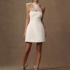 Simple Mini Mermaid Satin Wedding Dress Sexy Sleeveless Tulle Hatler Formal Pleat Open Back with Bow Boho Short Grown Customized 7 S367d05e44f134a4a8533d0bd5f704de8X Cropped
