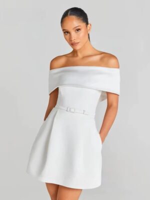 Customized Modern Mini Satin Wedding Dresses Sexy Boat Neck Pleat Pearls Long Sleeves Bride Dresses Sexy Backless Wedding Gowns 6 S38957b598c3f408dac447de5b2b3d94eB Cropped