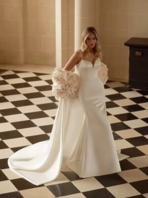 SoDigne Mermaid Satin Wedding Dresses Sweetheart  Sleeveless with Shawl Bridal Dress Wedding Gown Robe De Mairee ﻿Customized