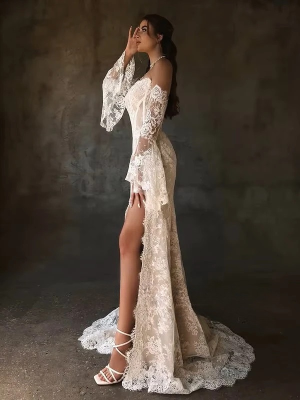 SoDigne Mermaid Lace Wedding Dresses Strapless Detachable Sleeves Bridal Dress Split Wedding Gown Robe De Mairee Customized 3 SoDigne Mermaid Lace Wedding Dresses Strapless Detachable Sleeves Bridal Dress Split Wedding Gown Robe De Mairee Customized - immagine 3