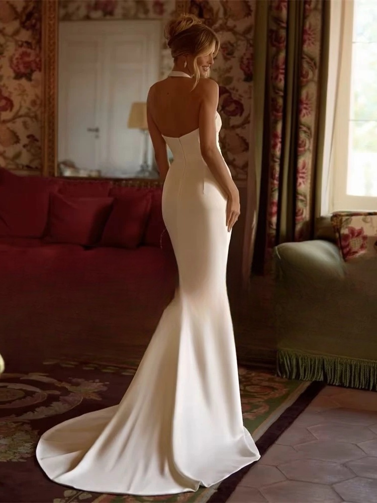 Modern Mermaid Wedding Dress Women 2025 Halter Pleat Side Split Open Back Sleeveless Bridal Gown Vestidos De Noiva Customized 2 Modern Mermaid Wedding Dress Women 2025 Halter Pleat Side Split Open Back Sleeveless Bridal Gown Vestidos De Noiva Customized - immagine 2