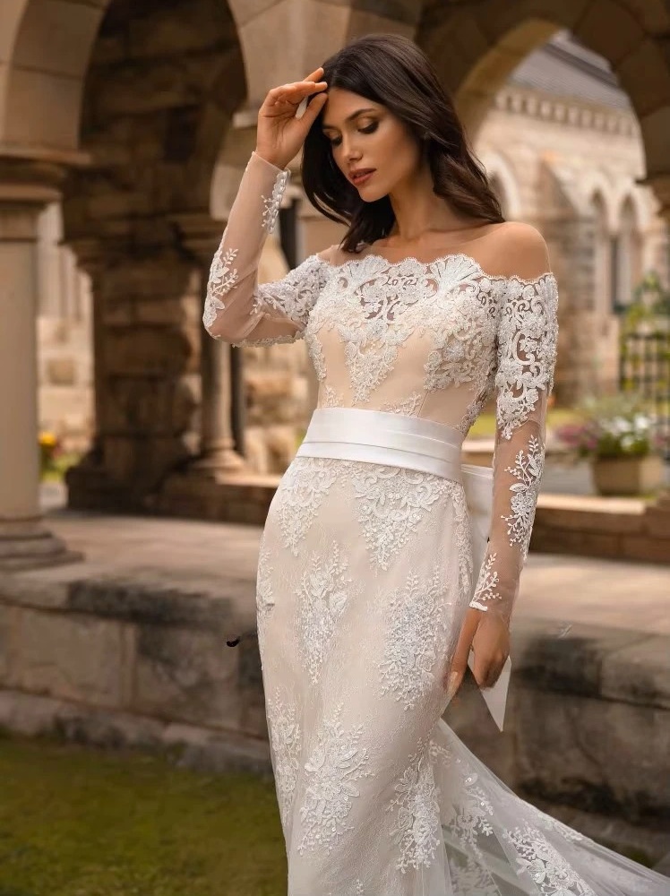SoDigne Mermaid Long Wedding Dresses O-neck Full Sleeves Appliques Bridal Dress Bride Gown 2025 vestidos de novia Customized  3 SoDigne Mermaid Long Wedding Dresses O-neck Full Sleeves Appliques Bridal Dress Bride Gown 2025 vestidos de novia Customized  - immagine 3