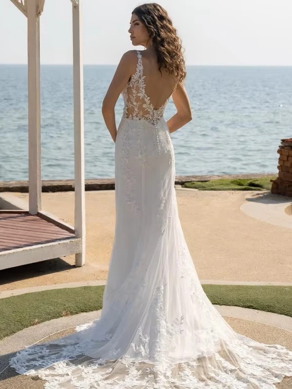 BIGDAY V-Neck Mermaid Wedding Dress Women Open Back Lace Applique Bridal Gowns Spaghetti Straps Vestidos De Novia Customized 2 BIGDAY V-Neck Mermaid Wedding Dress Women Open Back Lace Applique Bridal Gowns Spaghetti Straps Vestidos De Novia Customized - immagine 2
