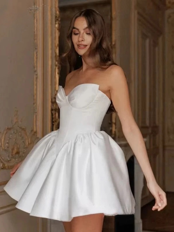 Simple Mini Wedding Dress For Women Sleeveless Sweetheart Simple Open Back Lace Up Gown Short Ball Gowns Vestido Customized 2025 3 Simple Mini Wedding Dress For Women Sleeveless Sweetheart Simple Open Back Lace Up Gown Short Ball Gowns Vestido Customized 2025 - immagine 3