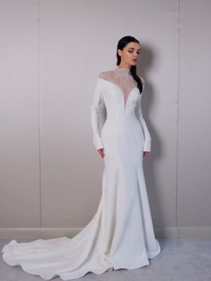 SoDigne Mermaid Lace/Satin Bride Dresses High Neck Full Sleeves Wedding Dress Long Bridal Gowns vestidos de novia Customized