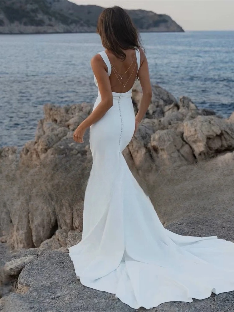 Classic Mermaid Wedding Dress 2025 O-Neck Sleeveless Open Back Spaghetti Straps Bridal Gown Train Vestido De Noiva Customized 2 Classic Mermaid Wedding Dress 2025 O-Neck Sleeveless Open Back Spaghetti Straps Bridal Gown Train Vestido De Noiva Customized - immagine 2
