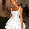 Simple Square Collar Satin Mini Wedding Dress Spaghetti Straps Ball Gowns 2025 Pleat Bow Backless Lace Up Short Gowns Customized 8 S605f093f9d434405b59780a995989253u Cropped