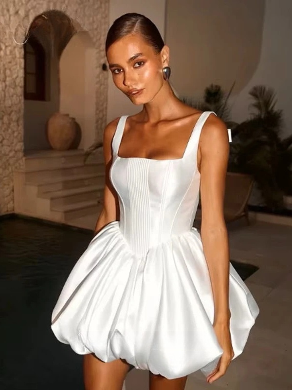 Simple Square Collar Satin Mini Wedding Dress Spaghetti Straps Ball Gowns 2025 Pleat Bow Backless Lace Up Short Gowns Customized 1 Simple Square Collar Satin Mini Wedding Dress Spaghetti Straps Ball Gowns 2025 Pleat Bow Backless Lace Up Short Gowns Customized