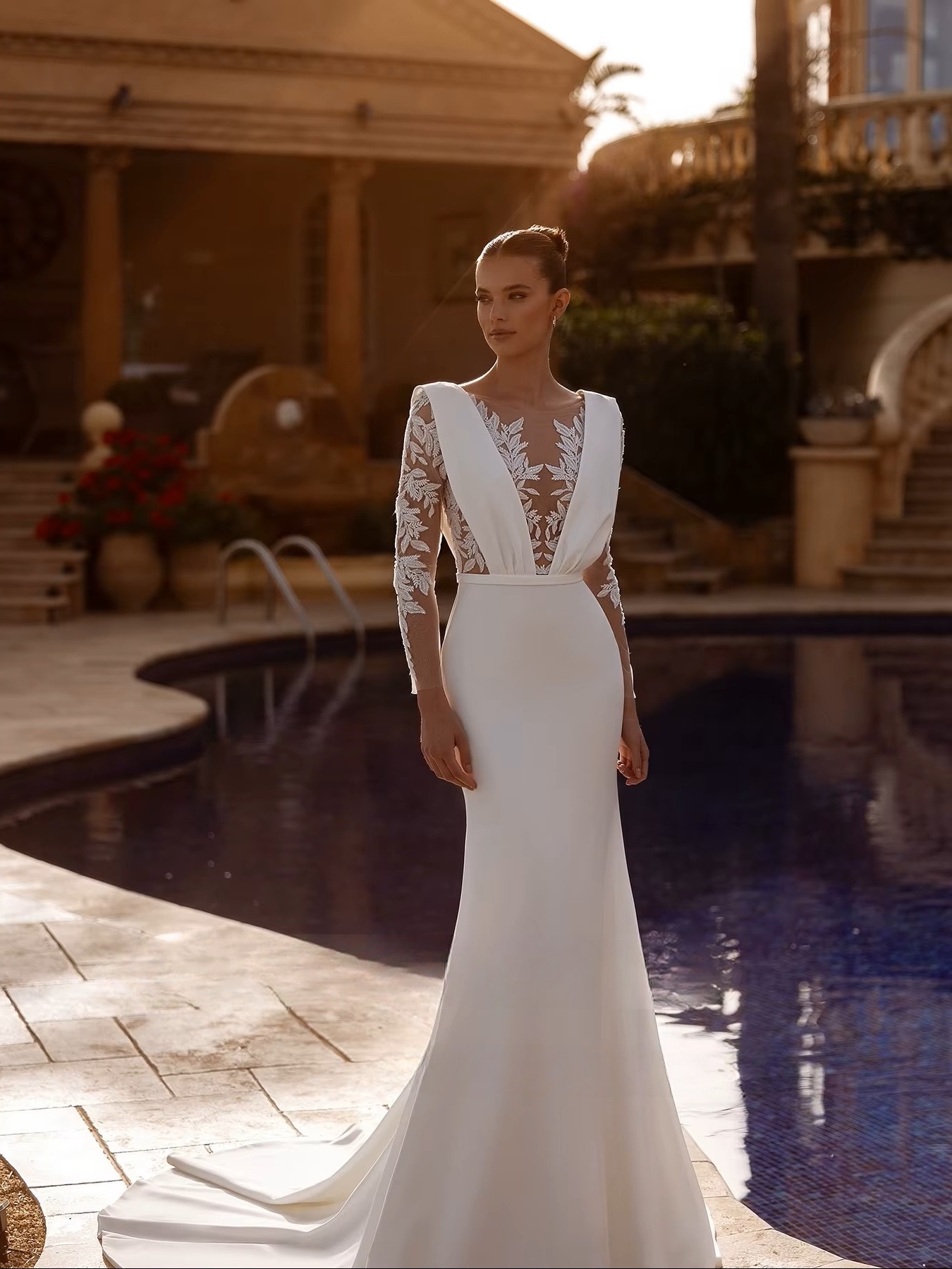 SoDigne Mermaid Satin Appliques Wedding Dresses Full Sleeves O-neck Bride Dress Wedding Gowns vestidos de novia Customized 1 SoDigne Mermaid Satin Appliques Wedding Dresses Full Sleeves O-neck Bride Dress Wedding Gowns vestidos de novia Customized