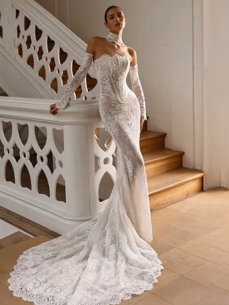 LORIE Vintage Lace Mermaid Wedding Dress Sexy Off Shoulder Long Sleeve Bridal PartryGown Backless Princess Bride Gown Customized 1 LORIE Vintage Lace Mermaid Wedding Dress Sexy Off Shoulder Long Sleeve Bridal PartryGown Backless Princess Bride Gown Customized