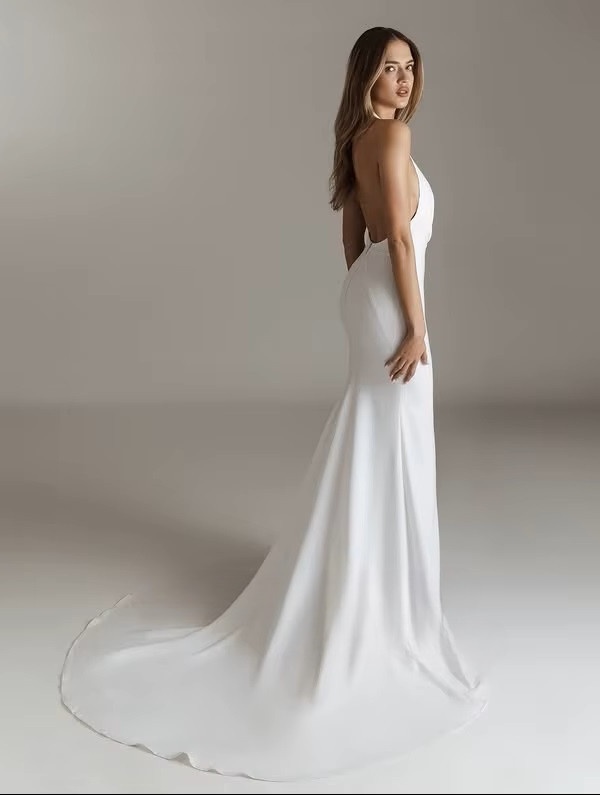 SoDigne Mermaid Satin Simple Wedding Dresses Halter Sleeveless Bridal Dress Elegant Wedding Gown Robe De Mairee Customized 2 SoDigne Mermaid Satin Simple Wedding Dresses Halter Sleeveless Bridal Dress Elegant Wedding Gown Robe De Mairee Customized - immagine 2