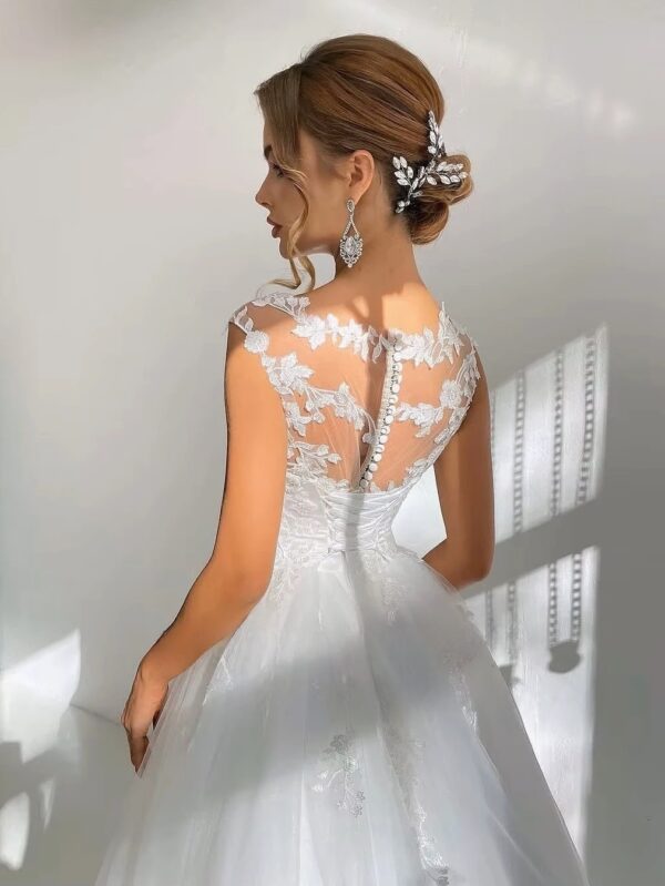 SoDigne A-line Appliques Wedding Dresses O-neck Sleeveless Tulle Bridal Dress Long Wedding Gown Robe De Mairee ﻿Customized - immagine 2