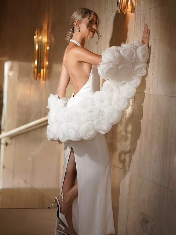 SoDigne Mermaid Wedding Dresses Halter Sleeveless Bridal Dress 3D Flowers Shawl Beach Wedding Gown Robe De Mairee Customized 3 SoDigne Mermaid Wedding Dresses Halter Sleeveless Bridal Dress 3D Flowers Shawl Beach Wedding Gown Robe De Mairee Customized - immagine 3