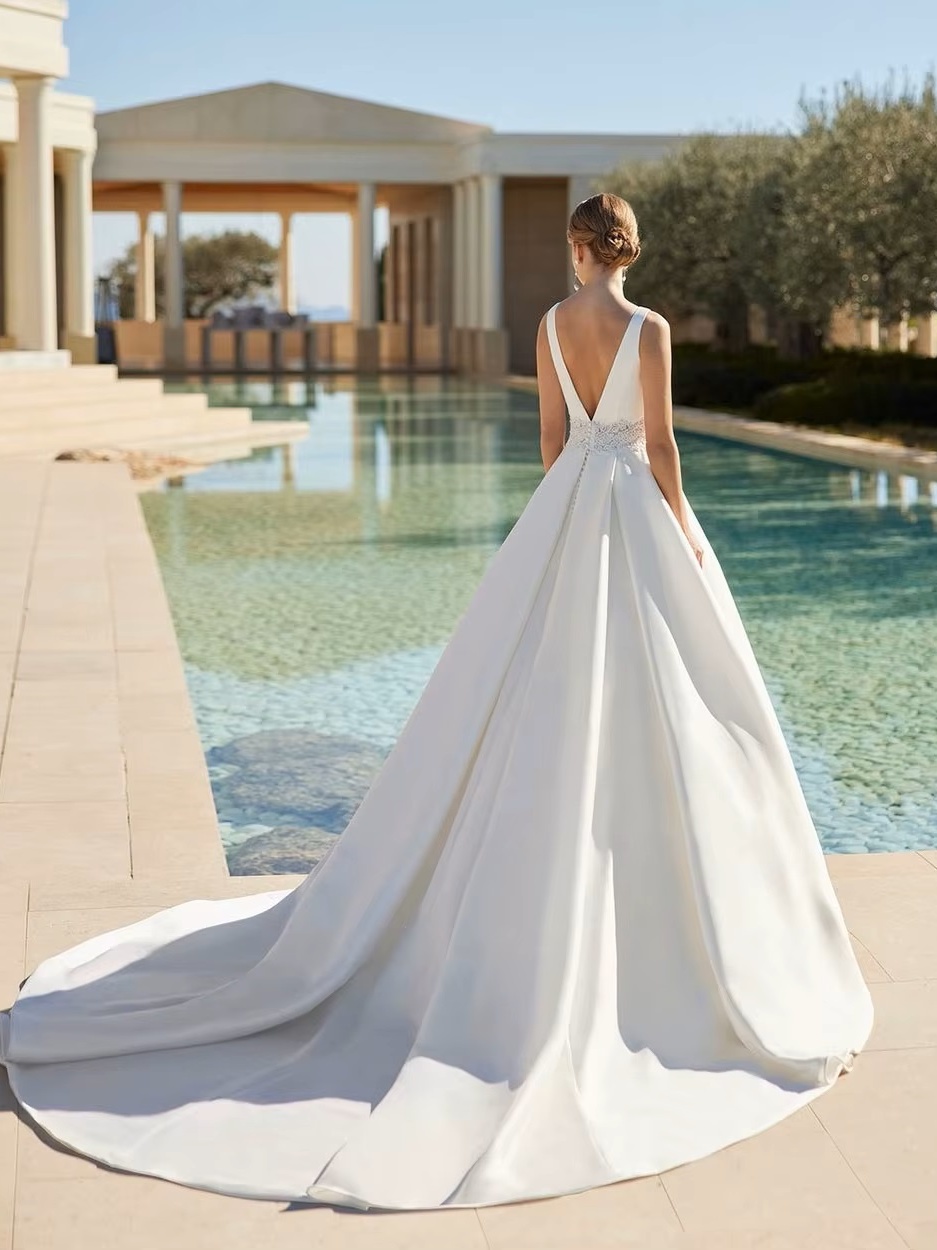 SoDigne Modern Satin Wedding Dresses A-Line Sleeveless Vestido De Noiva Women Bridal Dress Princess Wedding Gowns Customized 2 SoDigne Modern Satin Wedding Dresses A-Line Sleeveless Vestido De Noiva Women Bridal Dress Princess Wedding Gowns Customized - immagine 2