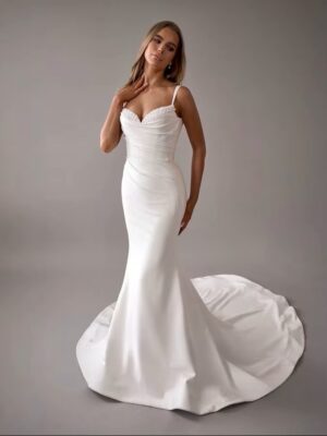 SoDigne Customized Mermaid Simple Wedding Dresses Sweetheart Sleeveless Beading Satin Bridal Dress Women Long Wedding Gown