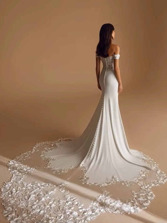 SoDigne Mermaid Off Shoulder Wedding Dresses Full Sleeves Lace Appliques Bridal Dress Soft Satin Bride Gown vestidos de novia  2 SoDigne Mermaid Off Shoulder Wedding Dresses Full Sleeves Lace Appliques Bridal Dress Soft Satin Bride Gown vestidos de novia  - immagine 2