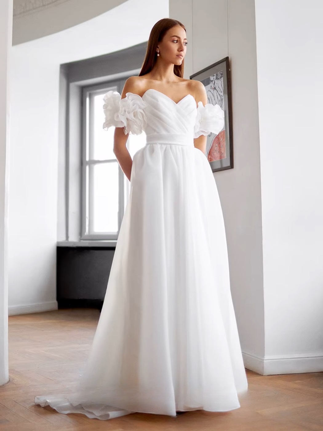 SoDigne A-line Organza Wedding Dresses Sweetheart Short Sleeves Bridal Dress Long Wedding Gown Robe De Mairee Customized  3 SoDigne A-line Organza Wedding Dresses Sweetheart Short Sleeves Bridal Dress Long Wedding Gown Robe De Mairee Customized  - immagine 3