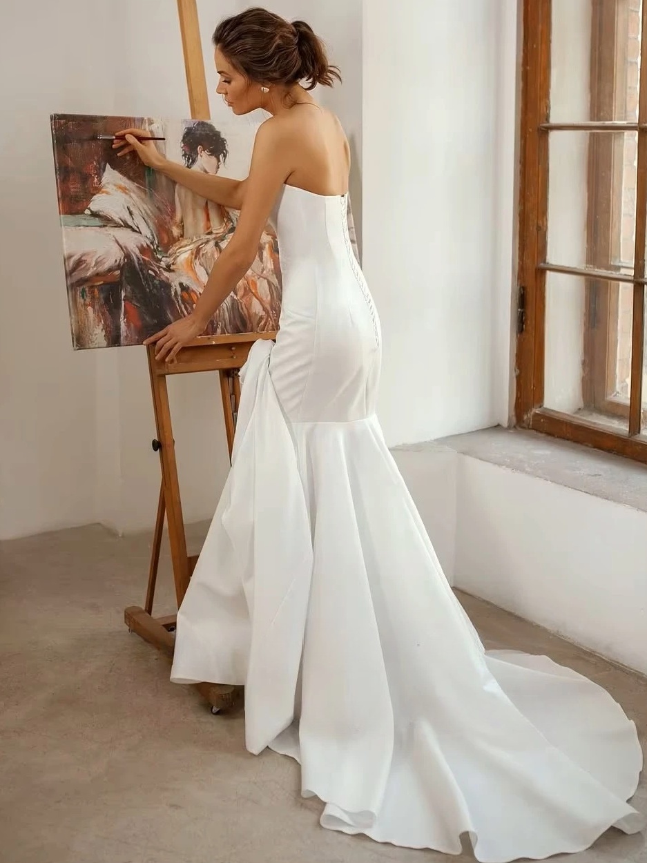 SoDigne Mermaid Satin Wedding Dress Strapless Sleeveless Bride Dresses Women Long Bridal Gowns vestidos de novia Customized 2 SoDigne Mermaid Satin Wedding Dress Strapless Sleeveless Bride Dresses Women Long Bridal Gowns vestidos de novia Customized - immagine 2
