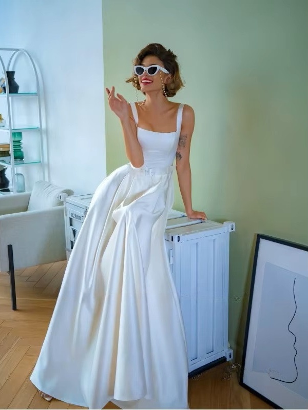 SoDigne A-line Simple Wedding Dresses Square Collar Satin Sleeveless Bridal Dress 2024 Long Bride Gown vestidos de novia 3 SoDigne A-line Simple Wedding Dresses Square Collar Satin Sleeveless Bridal Dress 2024 Long Bride Gown vestidos de novia - immagine 3
