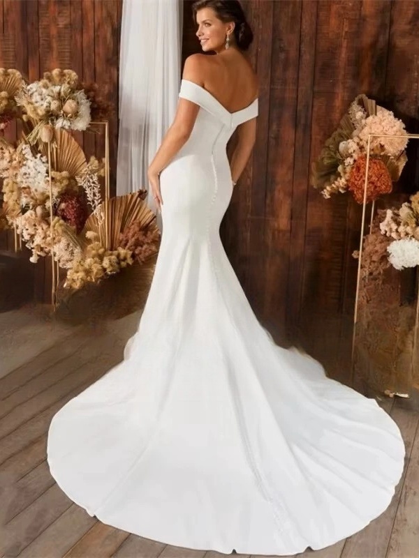 Elegant Mermaid Wedding Dress Women Open Back Off The Shoulder Sweetheart Simple Bridal Gown Train Vestidos De Noiva Customized 2 Elegant Mermaid Wedding Dress Women Open Back Off The Shoulder Sweetheart Simple Bridal Gown Train Vestidos De Noiva Customized - immagine 2