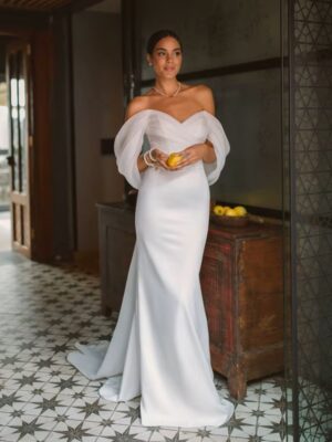 SoDigne 2023 Summer Wedding Party Dresses Off The Shoulder Pleats Bridal Dress Mermaid Satin Women Bride Gowns Customized