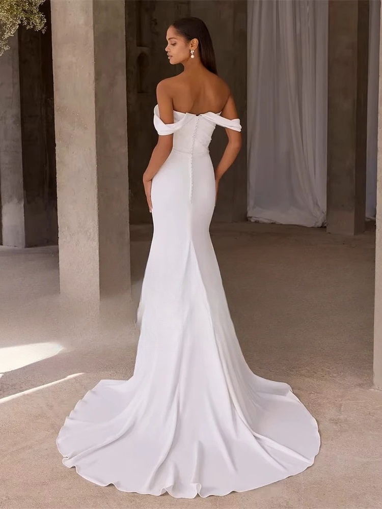 BIGDAY Long Sleeve Off The Shoulder Strapless Pleat Wedding Dress Open Back Sweep Train Bridal Gown Vestido De Noiva Customized 2 BIGDAY Long Sleeve Off The Shoulder Strapless Pleat Wedding Dress Open Back Sweep Train  Bridal Gown Vestido De Noiva Customized - immagine 2