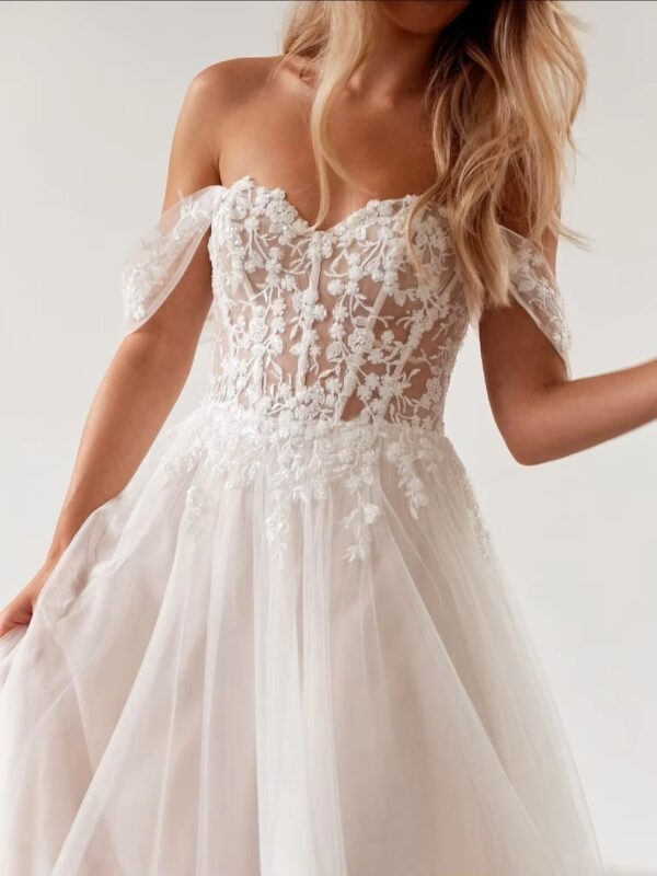 SoDigne Elegant Ivory Vintage Wedding Dresses Off  Shoulder A Line Bride Dress For Brides Lace Appliques Bridal Gown Customized - immagine 3