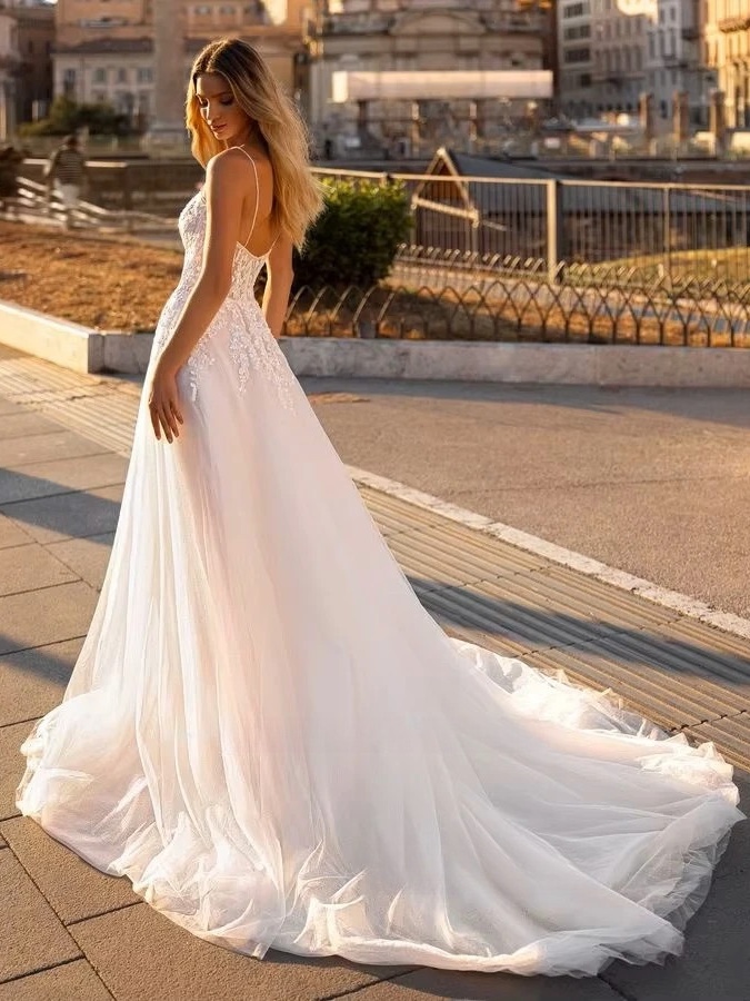 SoDigne A-line Appliques Wedding Dresses Sweetheart Sleeveless Tulle Bride Gowns Split Long Women Bridal Dress robe de mariée 2 SoDigne A-line Appliques Wedding Dresses Sweetheart Sleeveless Tulle Bride Gowns Split Long Women Bridal Dress robe de mariée - immagine 2