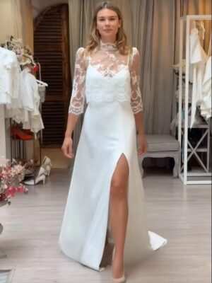 SoDigne Mermaid Satin Wedding Dresses Sleeveless Bridal Dress with Lace Shawl Long Bride Gown vestidos de novia Customized