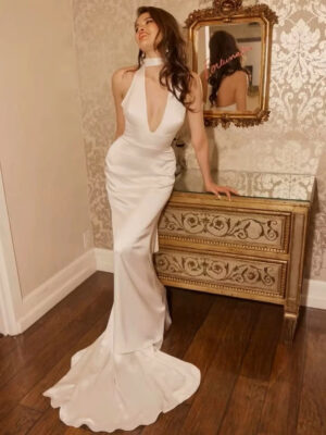 SoDigne Mermaid Simple Satin Wedding Dresses Halter Sleeveless Bridal Dress Long Bride Gown vestidos de novia Customized 6 S7c93f188d8344d5ca8e7e1875b022a22Q