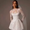 Vintage A-Line Lace Appliques Mini Wedding Dress For Women Simple High Neck Illusion Long Sleeves Gown Short Dress Customized 6 S7f8439000f744e69878be6d640444806F Cropped