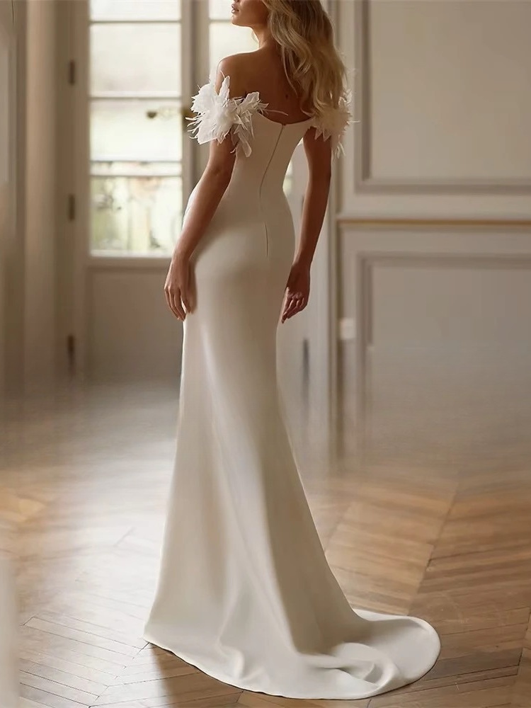 Classic Mermaid Flowers Wedding Dress Off The Shoulder Sweetheart Pleat Split Open Back Bridal Gown Vestido De Noiva Customized 2 Classic Mermaid Flowers Wedding Dress Off The Shoulder Sweetheart Pleat Split Open Back Bridal Gown Vestido De Noiva Customized - immagine 2