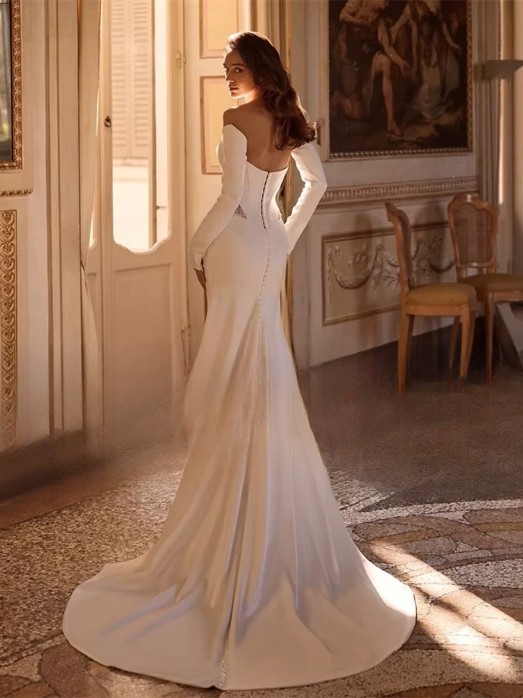 BIGDAY Long Sleeves Beading Mermaid Wedding Dress 2025 Sweetheart Split Pleat Open Back Bridal Gown Vestidos De Noiva Customized 2 BIGDAY Long Sleeves Beading Mermaid Wedding Dress 2025 Sweetheart Split Pleat Open Back Bridal Gown Vestidos De Noiva Customized - immagine 2