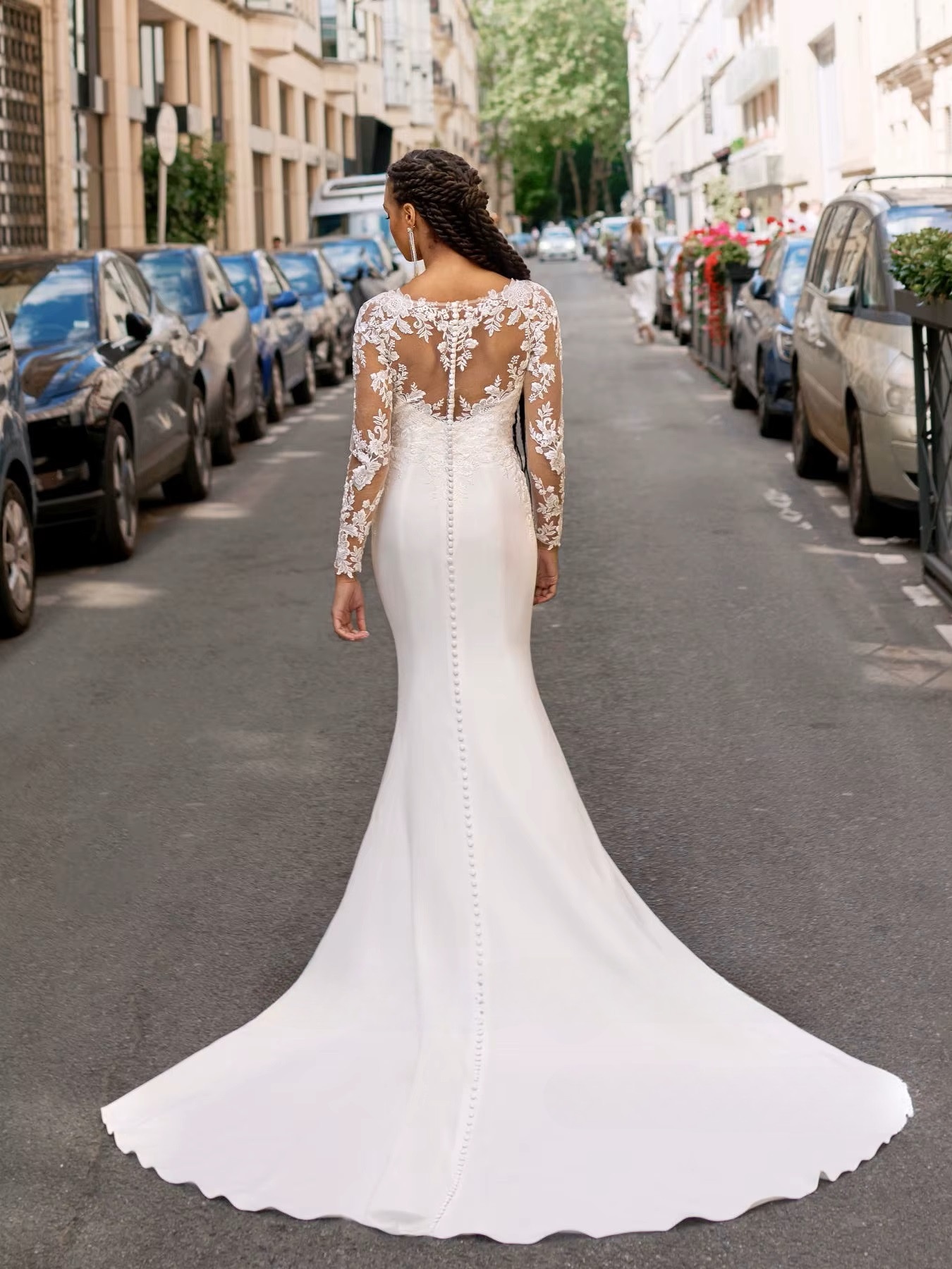 SoDigne Mermaid Satin Wedding Dresses Full Sleeves Lace Appliques Bridal Dress Long Wedding Gown Robe De Mairee Customized  2 SoDigne Mermaid Satin Wedding Dresses Full Sleeves Lace Appliques Bridal Dress Long Wedding Gown Robe De Mairee Customized  - immagine 2