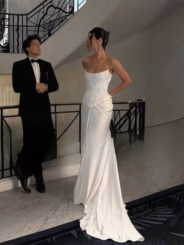 BIGDAY Modern Mermaid Wedding Dress Boat-Neck Lace Appliqued Pleat Open Back Lace-up  Bridal Gown Vestido De Noiva Customized - immagine 3