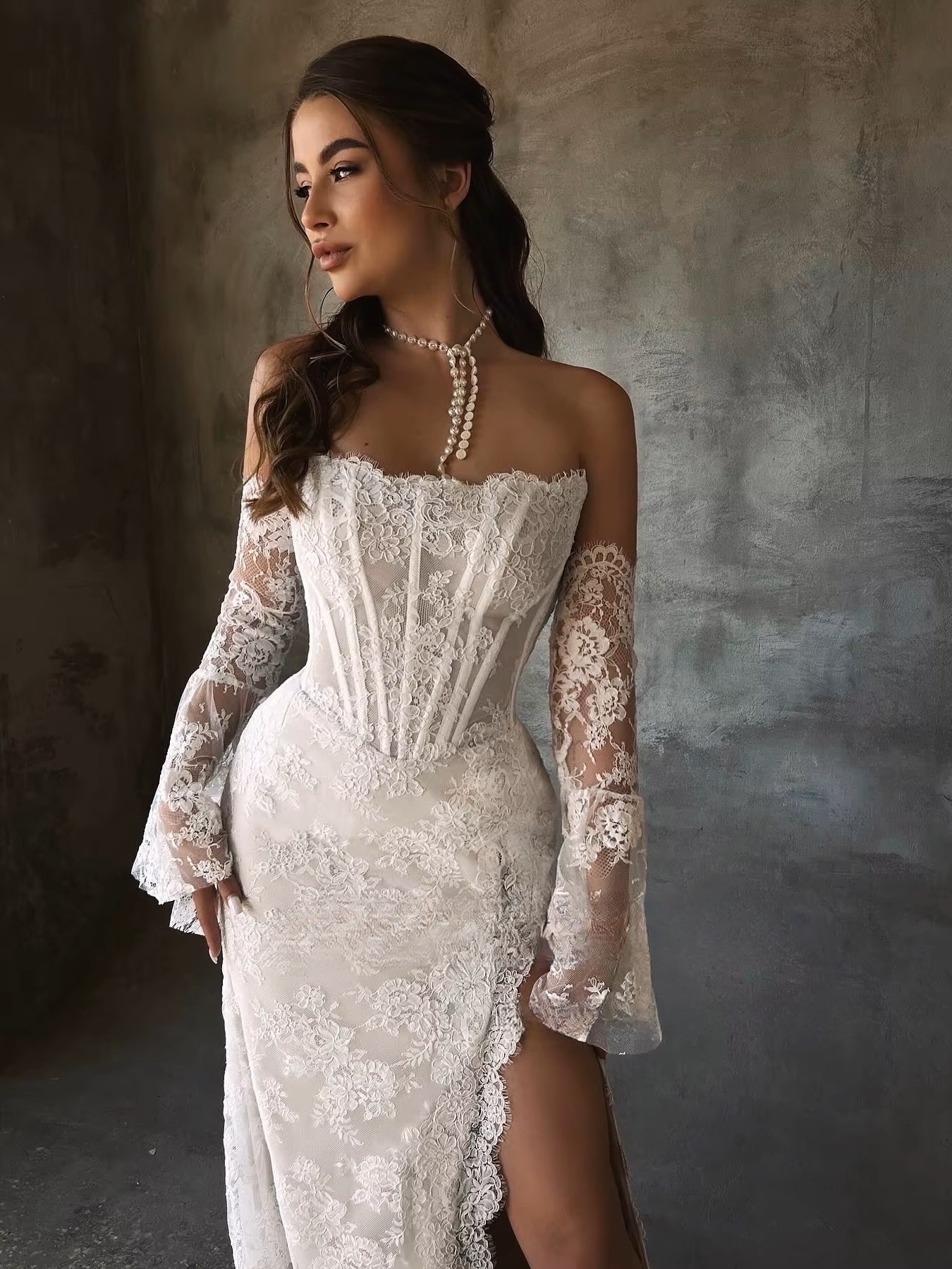 SoDigne Mermaid Lace Wedding Dresses Strapless Detachable Sleeves Bridal Dress Split Wedding Gown Robe De Mairee Customized 4 SoDigne Mermaid Lace Wedding Dresses Strapless Detachable Sleeves Bridal Dress Split Wedding Gown Robe De Mairee Customized - immagine 4