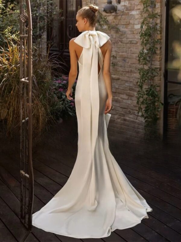 BIGDAY Halter Mermaid Wedding Dress Women Bow Open Back Sleeveless Tiered Sweep Train Bridal Gown Vestido De Noiva Customized - immagine 2