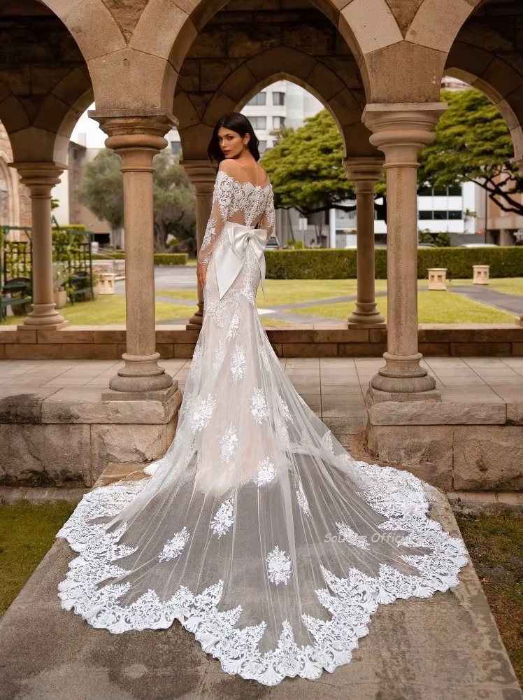 SoDigne Mermaid Long Wedding Dresses O-neck Full Sleeves Appliques Bridal Dress Bride Gown 2025 vestidos de novia Customized  2 SoDigne Mermaid Long Wedding Dresses O-neck Full Sleeves Appliques Bridal Dress Bride Gown 2025 vestidos de novia Customized  - immagine 2