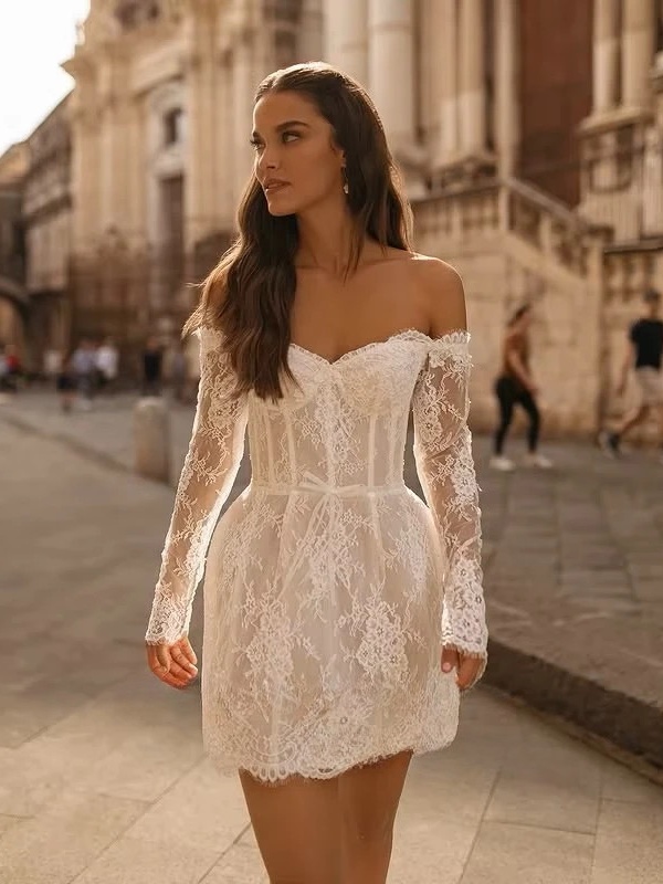 SoDigne Mermaid Lace Short Wedding Dresses Off Shoulder Beach Bridal Dress Mini Wedding Gown Robe De Mairee Customized  3 SoDigne Mermaid Lace Short Wedding Dresses Off Shoulder Beach Bridal Dress Mini Wedding Gown Robe De Mairee Customized  - immagine 3